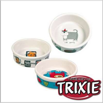 Trixie - BOWL CAT ASSORTED MOTIF CERAMIC 0.2L/ 11CM WHITE