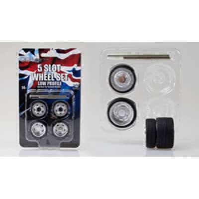 DDA 1:24 1 Set of 4 x 5 Slot Low Profile Wheels w/Tyres & Axles - Suits Slammed Models - Holden HQ & HJ - Ford XW & XY