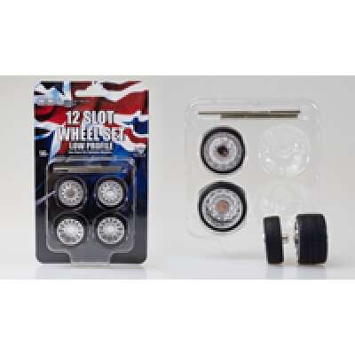 DDA 1:24 1 Set of 4 x 12 Slot Low Profile Wheels w/Tyres & Axles - Suits Slammed Models - Holden HQ & HJ - Ford XW & XY
