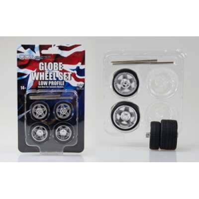 DDA 1:24 1 Set of 4 x Globe Low Profile Wheels w/Tyres & Axles - Suits Slammed Models - Holden HQ & HJ - Ford XW & XY