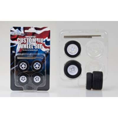 DDA 1:24 1 Set of 4 x Custom 1 Unpainted Wheels w/Tyres & Axles - Suits Slammed Models - Holden HQ & HJ - Ford XW & XY