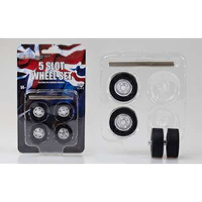 DDA 1:24 1 Set of 4 x 5 Slot Wheels w/Tyres & Axles - Suits Standard Models - Holden HQ & HJ - Ford XW & XY