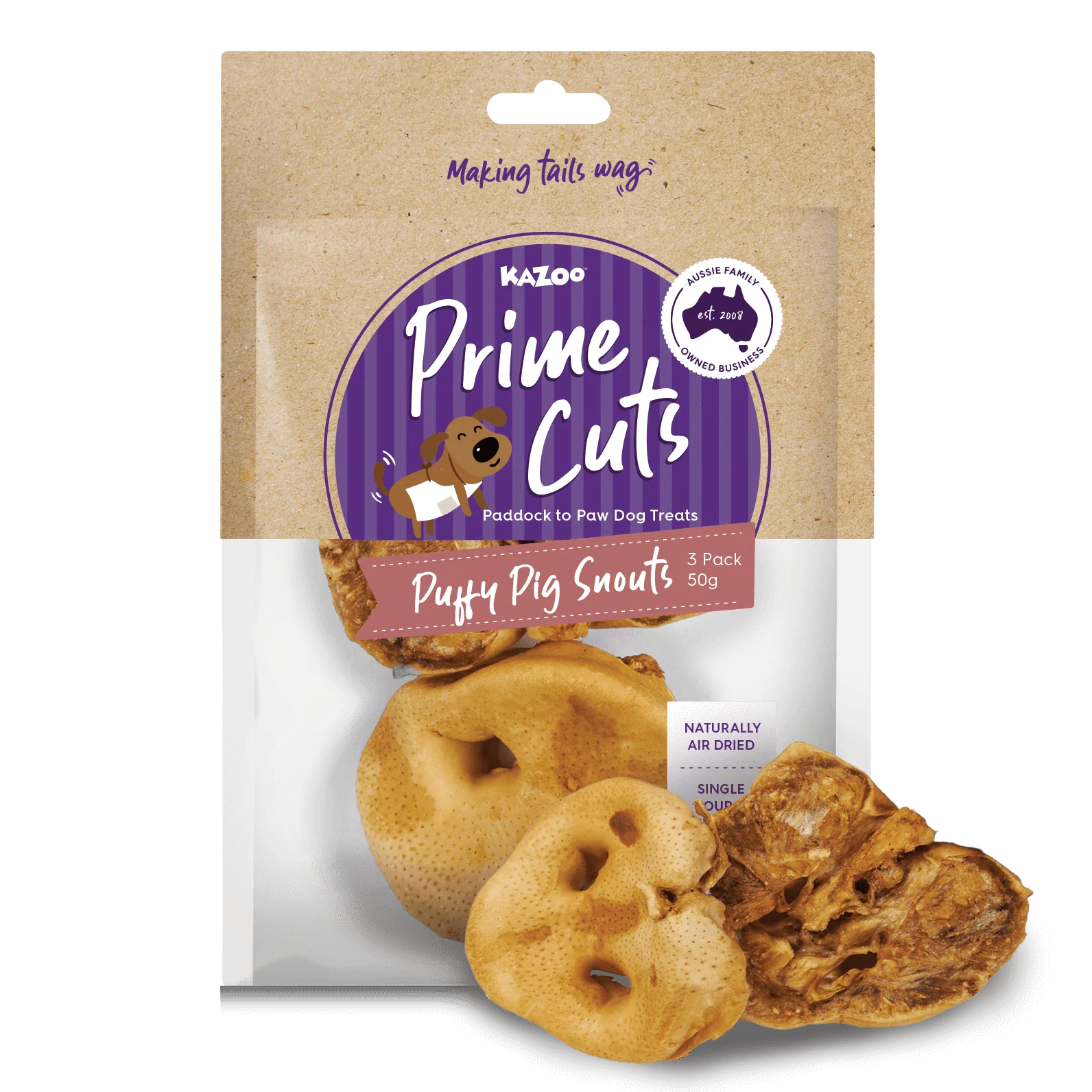 Kazoo Prime Cuts - Puffy Pig Snout Dog Treats - 3pk