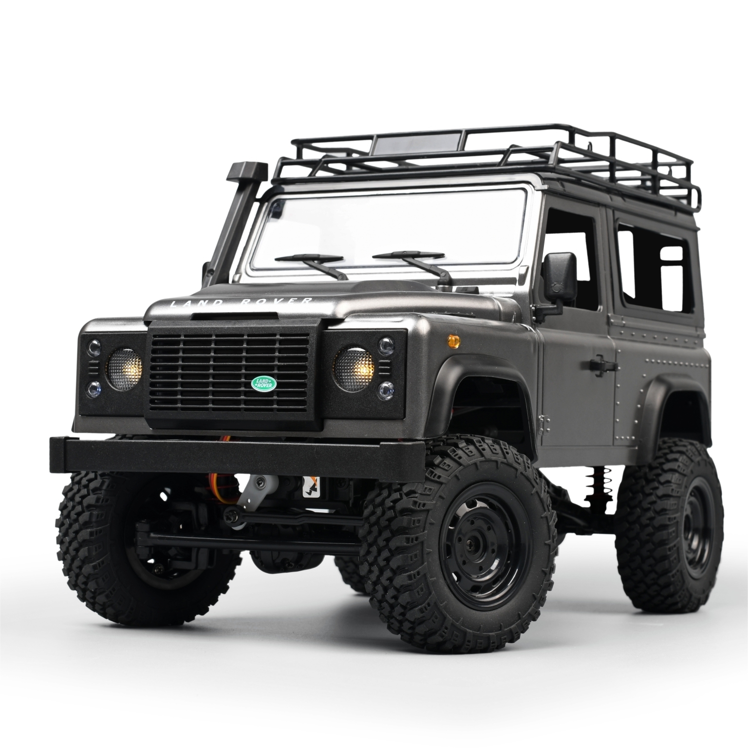 1:12TH SCALE MN Model RC Land rover Defender Model Car 4WD RC Crawler RTR (Silver)