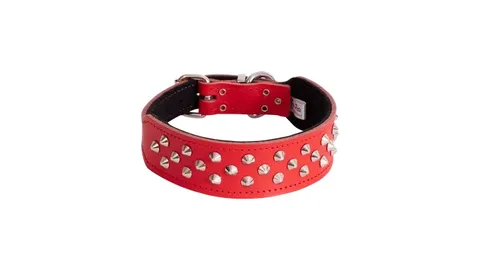 Beau Pets Studded Leather Staffy Collar- Red 50cm